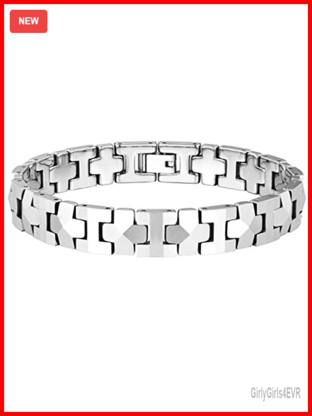 Mens Tungsten Carbide Cross Track Link Bracelet Sturdy Chain 8.3 Inch